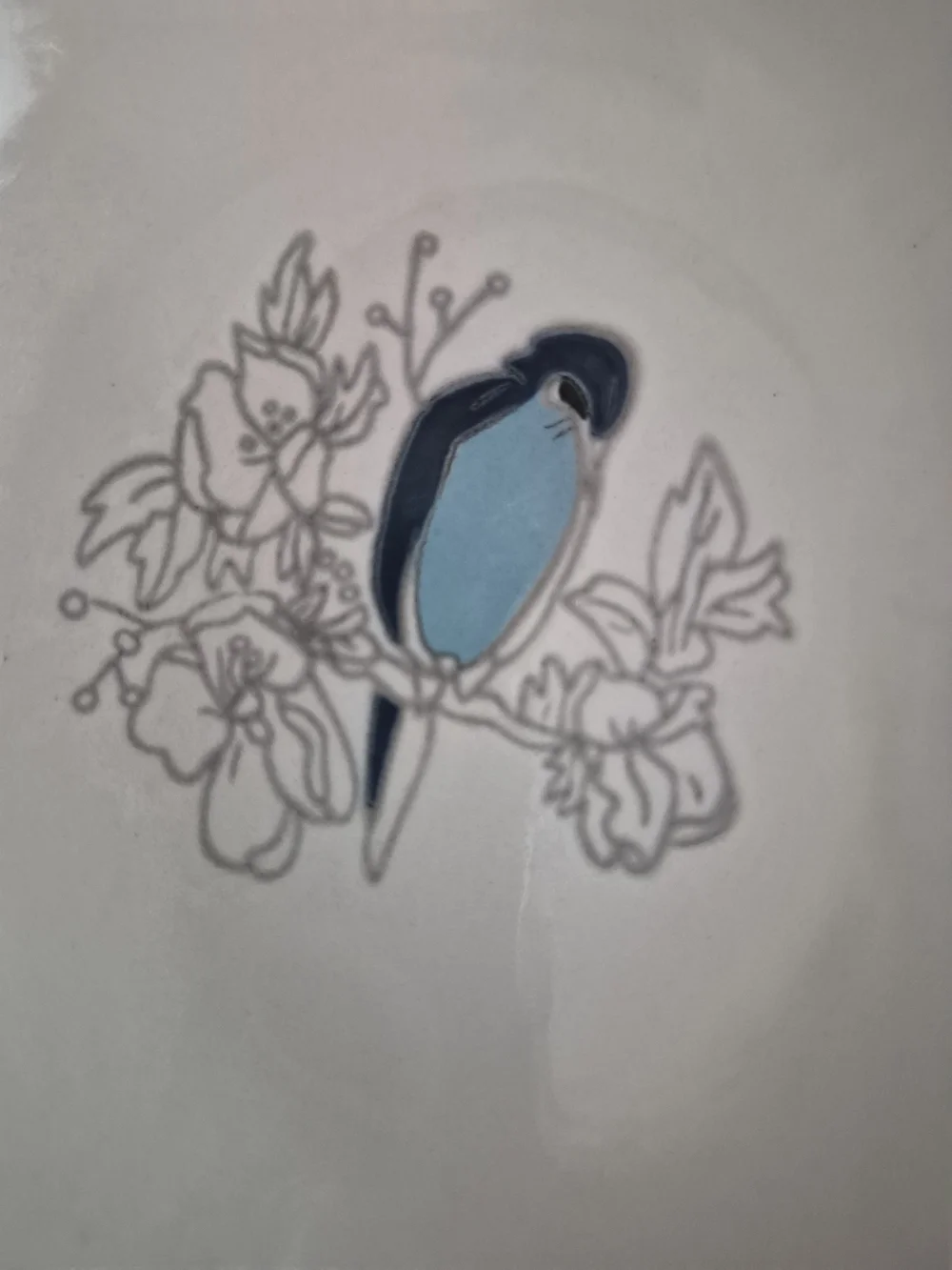 Shabby Chic White Spoon Rest with Blue Bird Motif